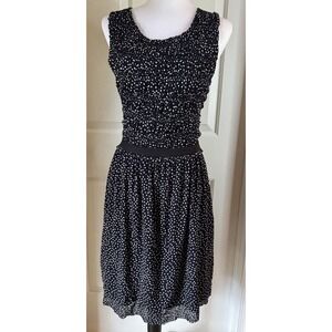 Anthropologie Postmark Womens M Navy White Polka Dot Ruched Mesh Dress Party